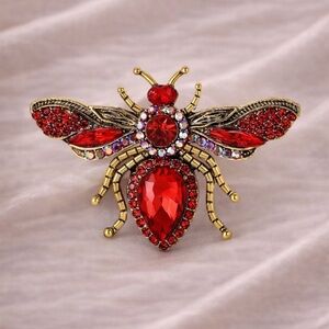 Vintage Red Crystal Bee Brooch